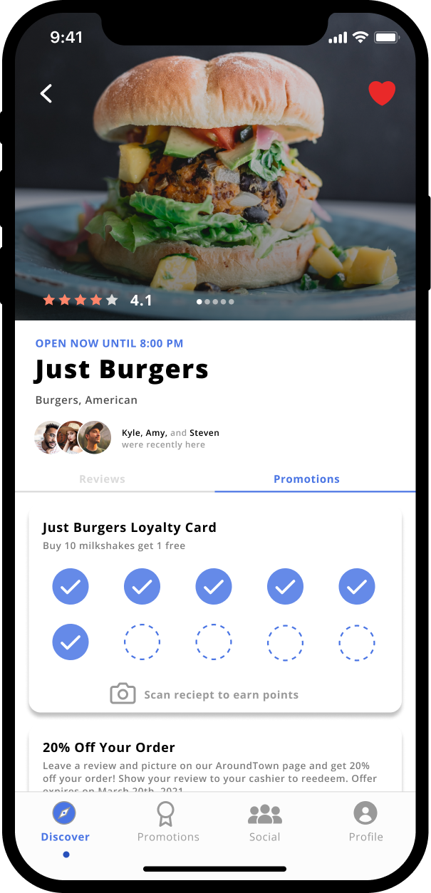 Around Town high-fidelity business promotions screen